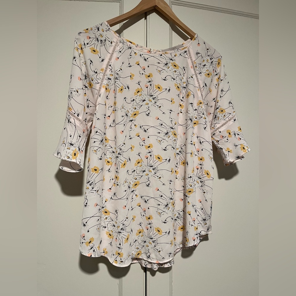 Loft Blush Pink Floral Knit Back Blouse